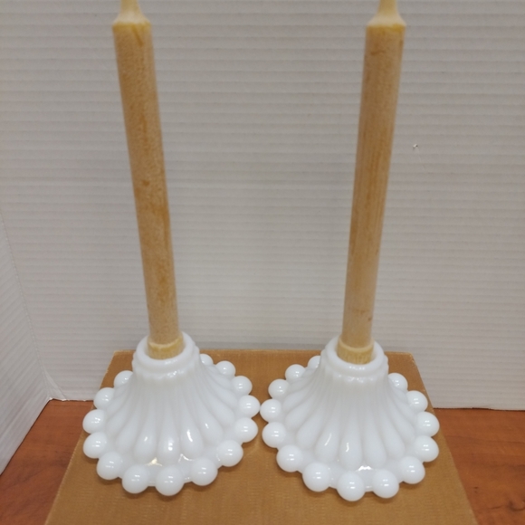 Berwick Boopie Vintage Milk Glass Candle Holder Set of 2 Made In USA - Picture 1 of 5